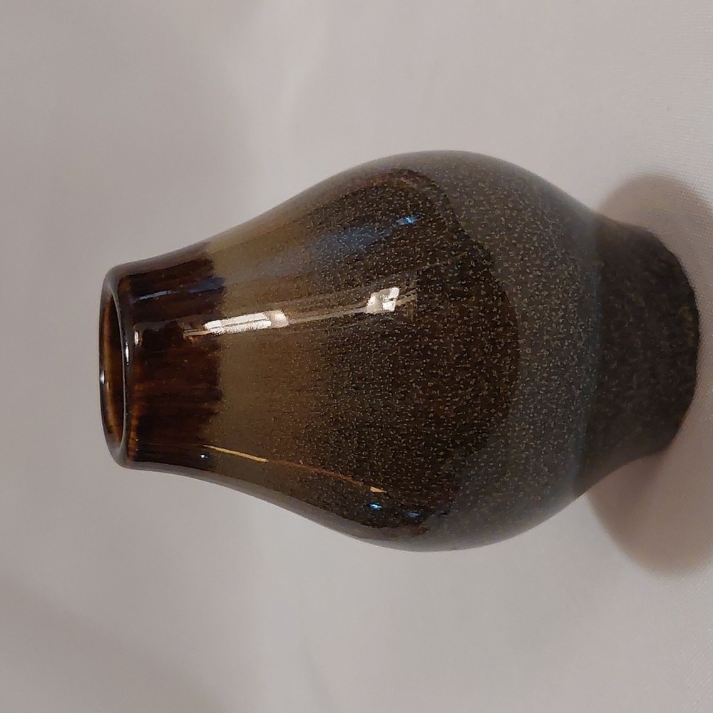 Vintage Art Pottery Bud Vase Small 4.5" Brown Drip Glaze Mid Century Decor